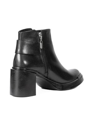 Botines Negros De Tacón Ancho En Cuero Para Mujer ORIGEN Bianca