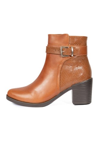 Botines Miel De Tacón Ancho En Cuero Para Mujer ORIGEN Chiara ORIGEN