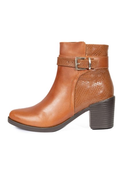 Botines Miel De Tacón Ancho En Cuero Para Mujer ORIGEN Chiara