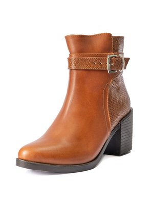 Botines Miel De Tacón Ancho En Cuero Para Mujer ORIGEN Chiara