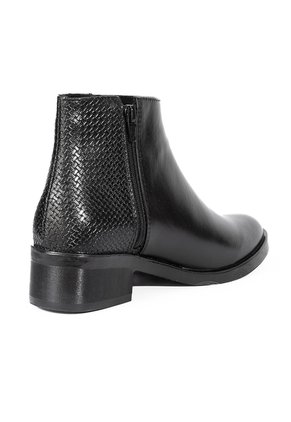 Botines Negros Texturizados De Tacón Bajo En Cuero Para Mujer ORIGEN Elena