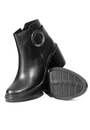 Botines Negros De Tacón Ancho En Cuero Para Mujer ORIGEN Bianca