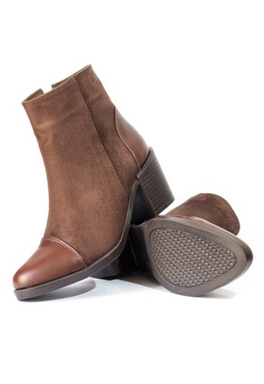 Botines Cafés En Gamuza Y Cuero De Tacón Para Mujer ORIGEN Alessia