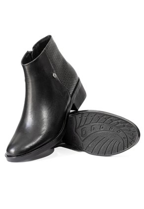 Botines Negros Texturizados De Tacón Bajo En Cuero Para Mujer ORIGEN Elena