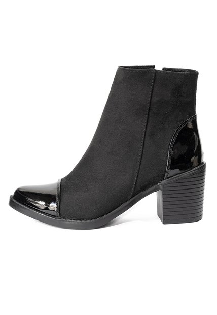Botines Negros En Gamuza Y Cuero De Tacón Para Mujer ORIGEN Antonella