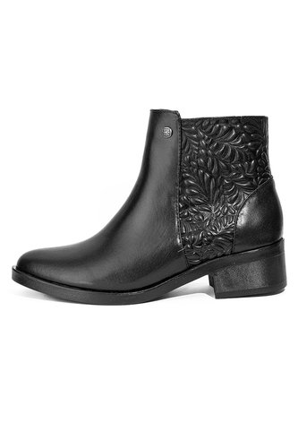 Botines Negros Grabado Floral En Cuero Para Mujer ORIGEN Fiorella ORIGEN