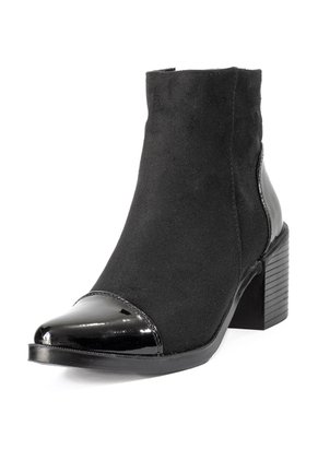 Botines Negros En Gamuza Y Cuero De Tacón Para Mujer ORIGEN Antonella