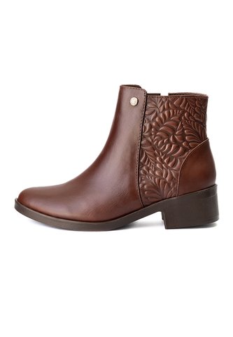 Botines Cafés Grabado Floral En Cuero Para Mujer ORIGEN Rosalia ORIGEN