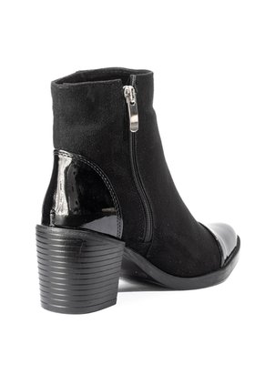 Botines Negros En Gamuza Y Cuero De Tacón Para Mujer ORIGEN Antonella