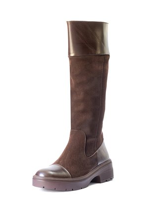 Botas Altas Cafés En Cuero Y Gamuza Para Mujer ORIGEN Toscana