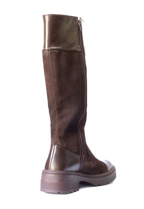 Botas Altas Cafés En Cuero Y Gamuza Para Mujer ORIGEN Toscana