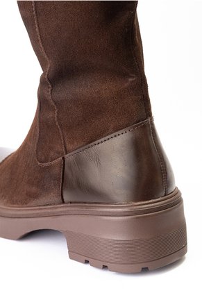Botas Altas Cafés En Cuero Y Gamuza Para Mujer ORIGEN Toscana