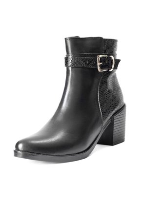 Botines Negros De Tacón En Cuero Para Mujer ORIGEN Carla
