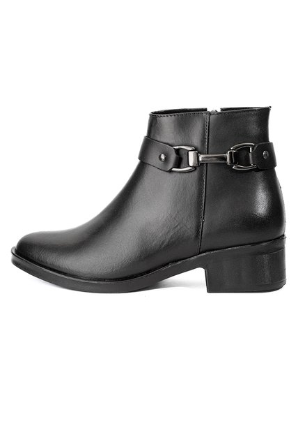Botines Negros Con Hebilla De Tacón Bajo En Cuero Para Mujer ORIGEN Marcella