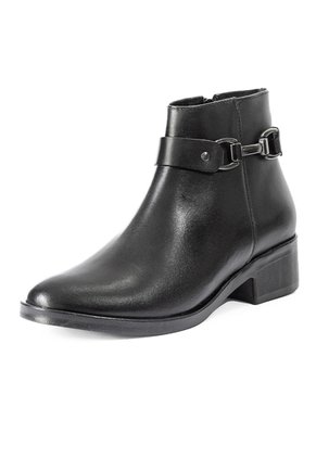 Botines Negros Con Hebilla De Tacón Bajo En Cuero Para Mujer ORIGEN Marcella