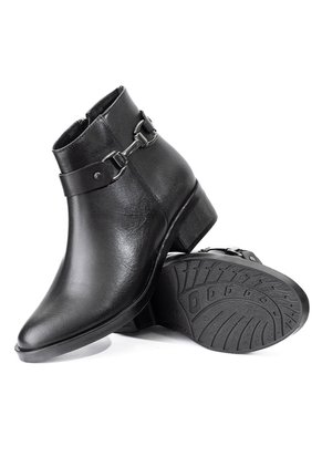 Botines Negros Con Hebilla De Tacón Bajo En Cuero Para Mujer ORIGEN Marcella