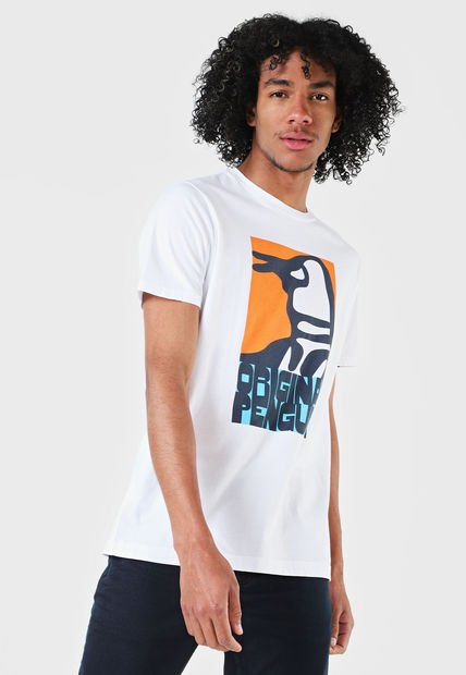 Camiseta Blanco-Naranja-Azul Celeste Original Penguin