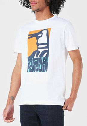 Camiseta Blanco-Naranja-Azul Celeste Original Penguin