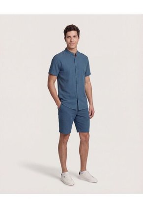 Camisa  Para Hombre Manga Corta Sin Bolsillo Cuello N Color Azul Marca Ostu #60010910