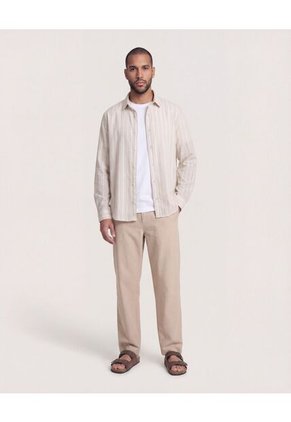 Camisa  Para Hombre Manga Larga Sin Bolsillo Cuello C Color Camel Marca Ostu #60018229