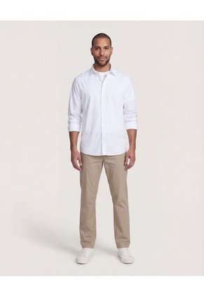 Camisa  Para Hombre Manga Larga Sin Bolsillo Cuello C Color Blanco Marca Ostu #60019881