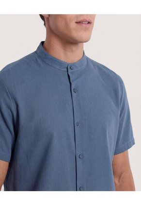 Camisa  Para Hombre Manga Corta Sin Bolsillo Cuello N Color Azul Marca Ostu #60010910