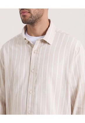 Camisa  Para Hombre Manga Larga Sin Bolsillo Cuello C Color Camel Marca Ostu #60018229