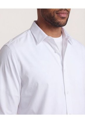 Camisa  Para Hombre Manga Larga Sin Bolsillo Cuello C Color Blanco Marca Ostu #60019881