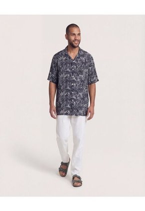 Camisa  Para Hombre Manga Corta Sin Bolsillo Cuello C Color Negro Marca Ostu #60018215