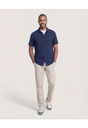 Camisa  Para Hombre Manga Corta Sin Bolsillo Cuello C Color Azul Marca Ostu #60019069