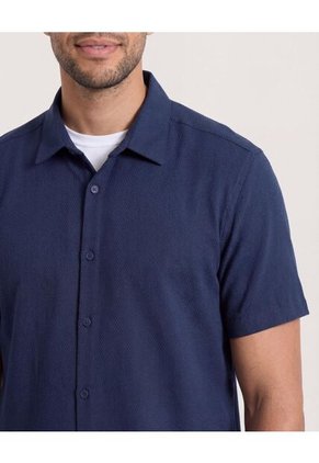 Camisa  Para Hombre Manga Corta Sin Bolsillo Cuello C Color Azul Marca Ostu #60019069