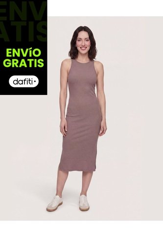 Vestido Midi Ajustado Manga Sisa  Para Mujer Beige Ostu Ostu