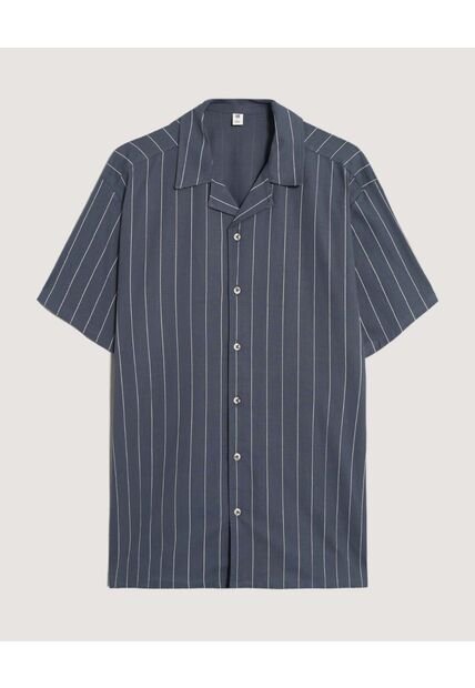 Camisa  Para Hombre Manga Corta Sin Bolsillo Cuello C Color Azul Marca Ostu #60010907