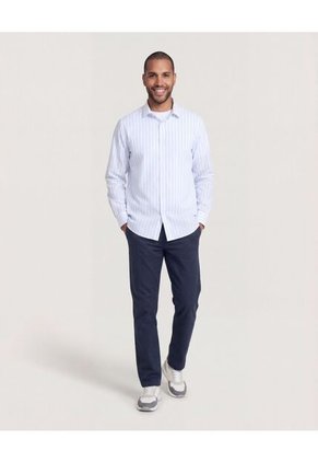 Camisa  Para Hombre Manga Larga Sin Bolsillo Cuello C Color Azul Marca Ostu #60019068