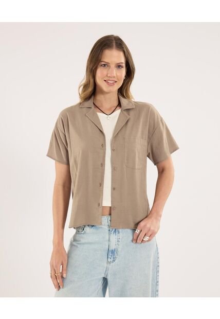 Camisa  Para Mujer Manga Corta Color Café Marca Ostu #40010313