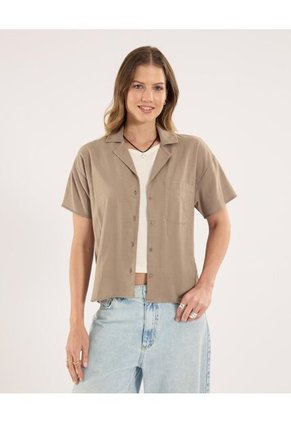 Camisa  Para Mujer Manga Corta Color Café Marca Ostu #40010313