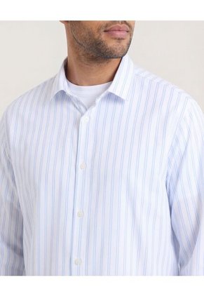 Camisa  Para Hombre Manga Larga Sin Bolsillo Cuello C Color Azul Marca Ostu #60019068