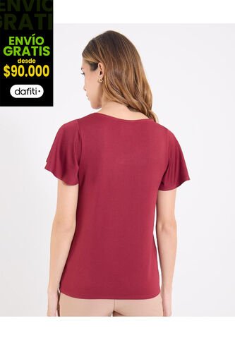 Camiseta Para Mujer Manga Corta Cuello Redondo Color Vino Marca Ostu #40092667 Ostu