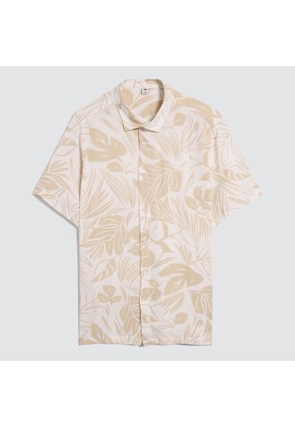 Camisa Para Hombre Manga Corta Sin Bolsillo Cuello Abierto Color Beige Marca Ostu #60010783