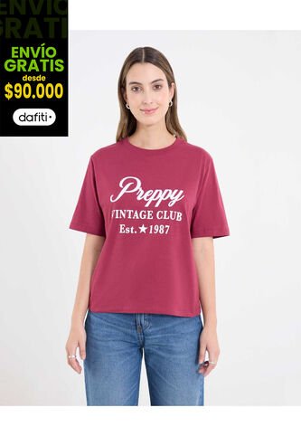 Camiseta  Para Mujer Manga Corta Cuello Redondo Color Vino Marca Ostu #40092717 Ostu