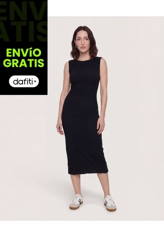 Vestido Midi Ajustado Manga Sisa  Para Mujer Negro Ostu Ostu