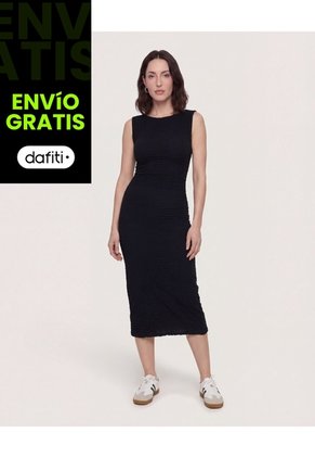 Vestido Midi Ajustado Manga Sisa Para Mujer Negro Ostu