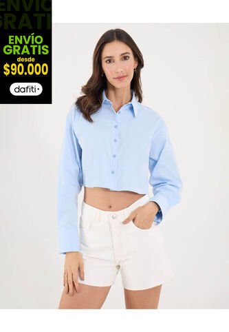 Camisa  Para Mujer Manga Larga Color Celeste Marca Ostu #40010340 Ostu