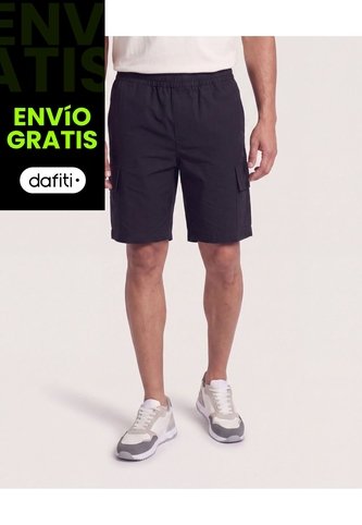 Bermuda Cargo Con Bolsillos Laterales  Para Hombre Negro Ostu Ostu