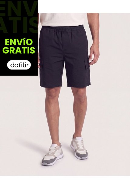 Bermuda Cargo Con Bolsillos Laterales  Para Hombre Negro Ostu