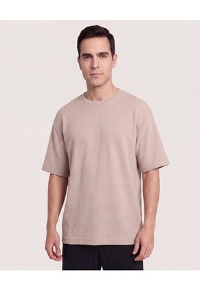 Camiseta Oversize Texturizada  Para Hombre Café Ostu