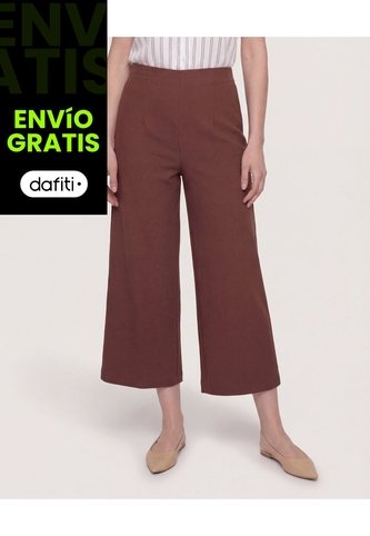 Pantalón Fluido Tiro Alto  Para Mujer Café Ostu Ostu