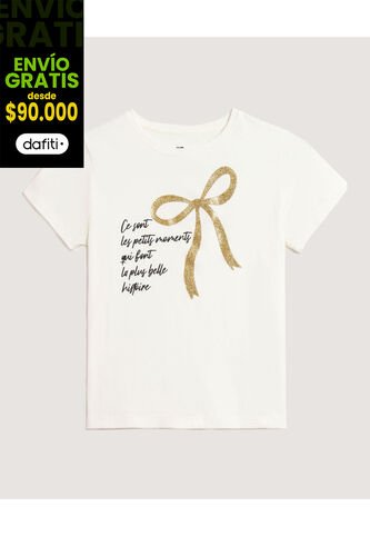 Camiseta Infantil Niña Manga Corta Cuello Redondo Color Crema Marca Ostu #90090328 Ostu