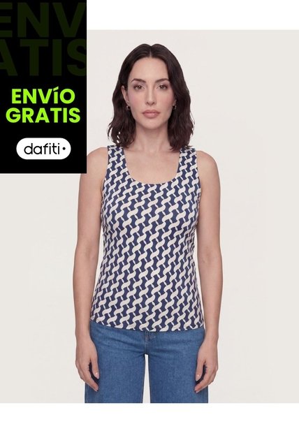 Top Basico Hombro Ancho  Para Mujer Azul Ostu