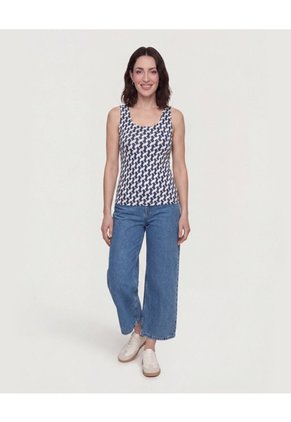Top Basico Hombro Ancho  Para Mujer Azul Ostu